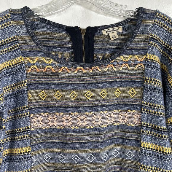 Lucky Brand Womens Sz XS Escape Bohemian Aztec Blue Sweater Exposed Zippers - Picture 12 of 16